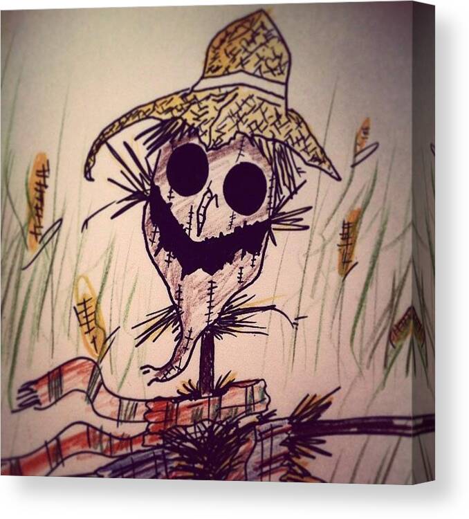 Draw Canvas Print featuring the photograph I'm Afraid Of #scarecrows . #fall by Chase Alexander