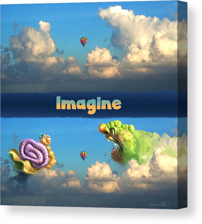 Imagine Canvas Print featuring the digital art Imagine snail and ogre by Aaron Blaise