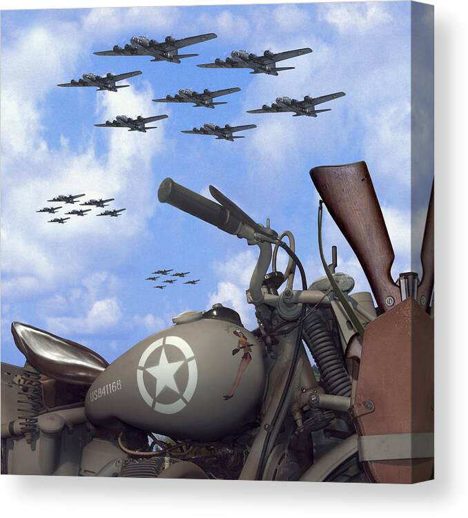 Ww2 Canvas Print featuring the photograph Indian 841 And The B-17 Bomber SQ by Mike McGlothlen