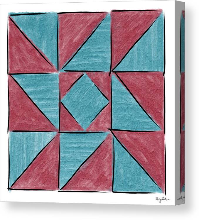 Quilt Canvas Print featuring the painting Indiana Puzzle in Blue and Burgundy by Sandy MacGowan