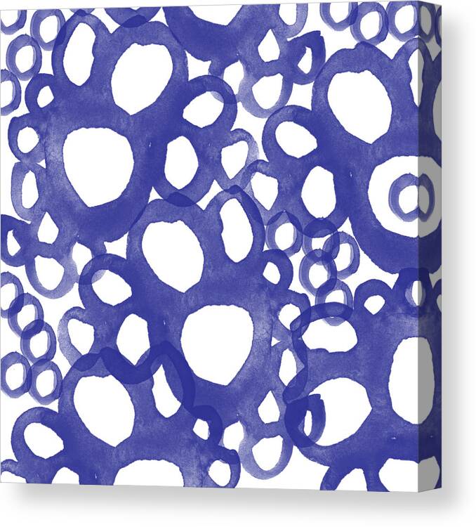 Indigo Canvas Print featuring the painting Indigo Bubbles- Contemporary Absrtract Watercolor by Linda Woods