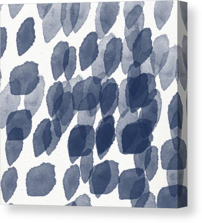 Abstract Painting Canvas Print featuring the mixed media Indigo Rain- abstract blue and white painting by Linda Woods