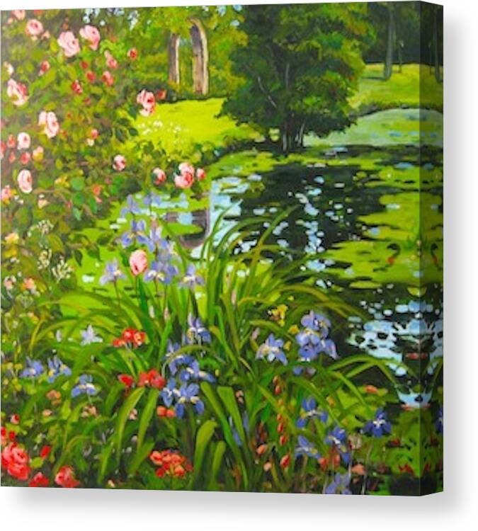 Landscape Canvas Print featuring the painting Irises on the Pond by Ingrid Dohm