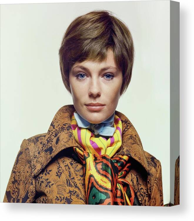 Fashion Canvas Print featuring the photograph Jacqueline Bisset Wearing Lilly Pulitzer Scarves by Bert Stern