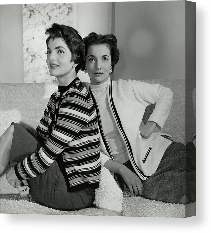 Indoors Canvas Print featuring the photograph Jacqueline Kennedy And Lee Canfield by Horst P. Horst