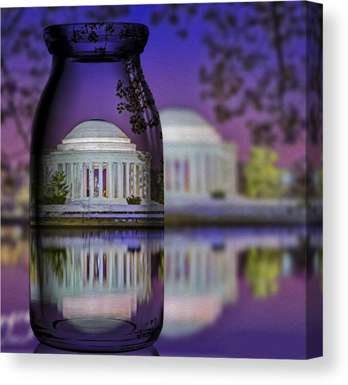Thomas Jefferson Memorial Canvas Print featuring the photograph Jefferson Memorial In A Bottle by Susan Candelario