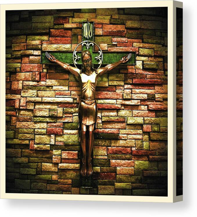 Church Canvas Print featuring the photograph Jesus Is His Name cream border by Al Harden