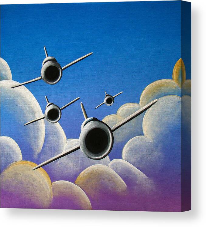 Airplane Canvas Print featuring the painting Jet Quartet by Cindy Thornton