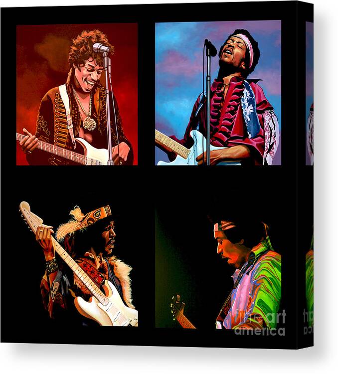 Jimi Hendrix Canvas Print featuring the painting Jimi Hendrix Collection by Paul Meijering