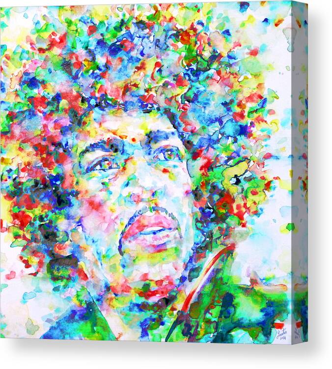 Jimi Hendrix Canvas Print featuring the painting JIMI HENDRIX - watercolor portrait.3 by Fabrizio Cassetta