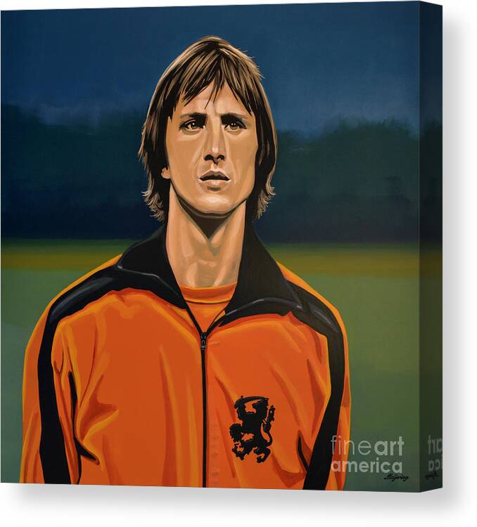 Johan Cruijff Canvas Print featuring the painting Johan Cruyff Oranje by Paul Meijering