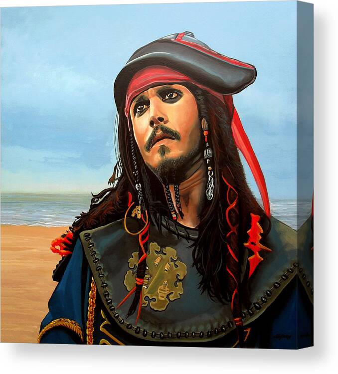 Johnny Depp Canvas Print featuring the painting Johnny Depp as Jack Sparrow by Paul Meijering
