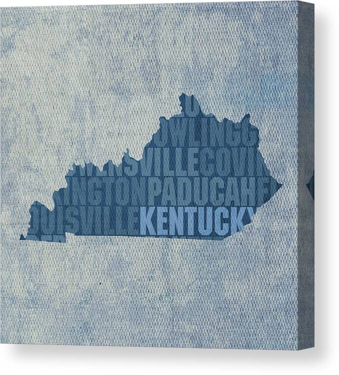 Kentucky Word Art State Map On Canvas Canvas Print featuring the mixed media Kentucky Word Art State Map on Canvas by Design Turnpike