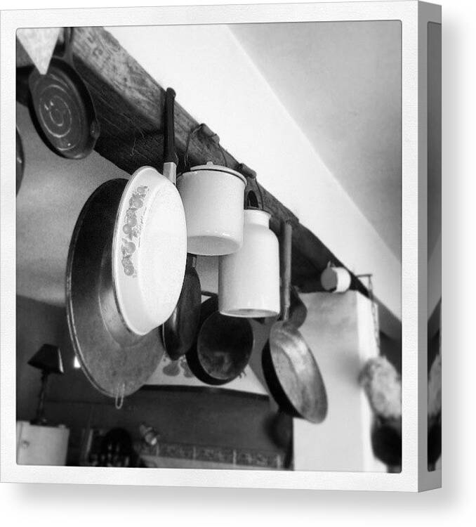 Wood Canvas Print featuring the photograph #kitchen #cooking #pot #frying #pan by Joe Giampaoli