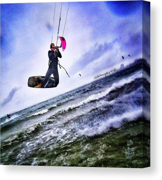 Surf Canvas Print featuring the photograph #kiteboarding #kitesurfing #stkilda by Sammy Evans