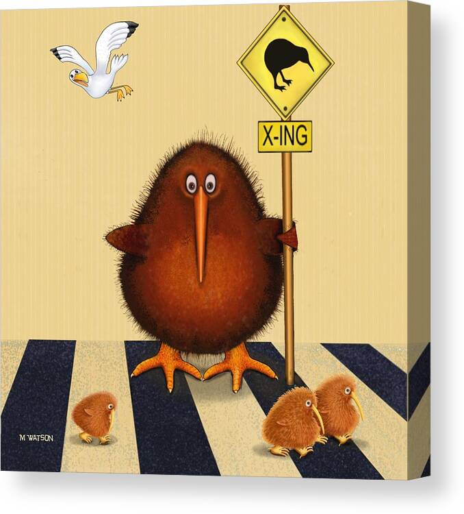 Kiwi Prints Canvas Print featuring the digital art Kiwi birds crossing by Marlene Watson