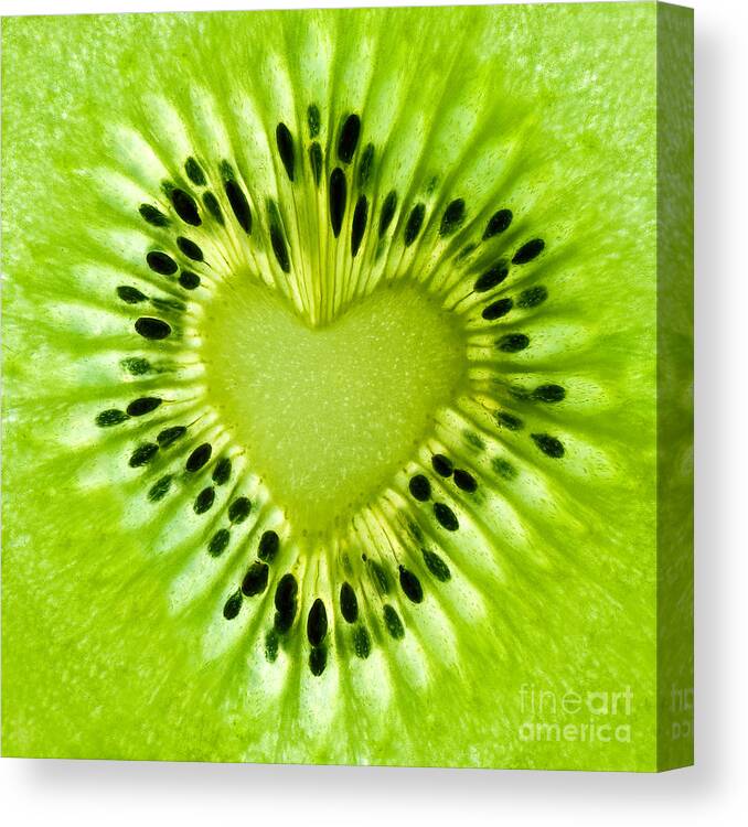 Kiwi Canvas Print featuring the photograph Kiwi heart by Delphimages Photo Creations