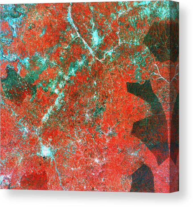 Deforestation Canvas Print featuring the photograph Landsat View Of Deforestation by Mda Information Systems/science Photo Library