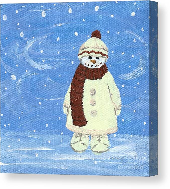Snowman Canvas Print featuring the painting Last Decoration Snowman by Lynn Babineau