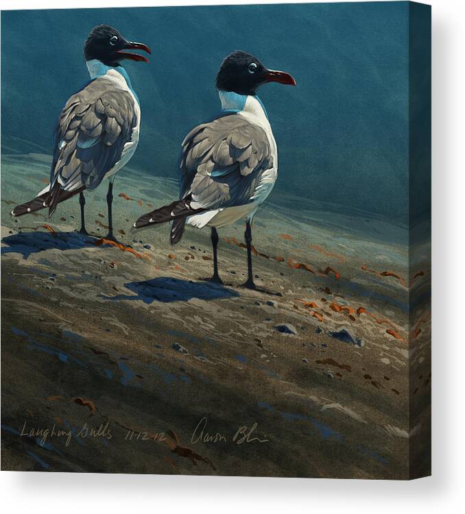 Birds Canvas Print featuring the digital art Laughing Gulls by Aaron Blaise