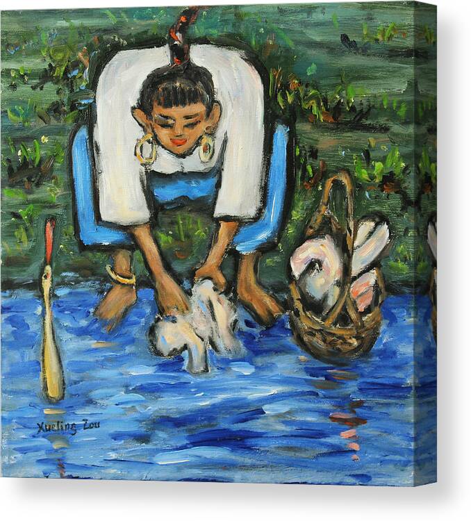 Figurative Canvas Print featuring the painting Laundry Girl by Xueling Zou