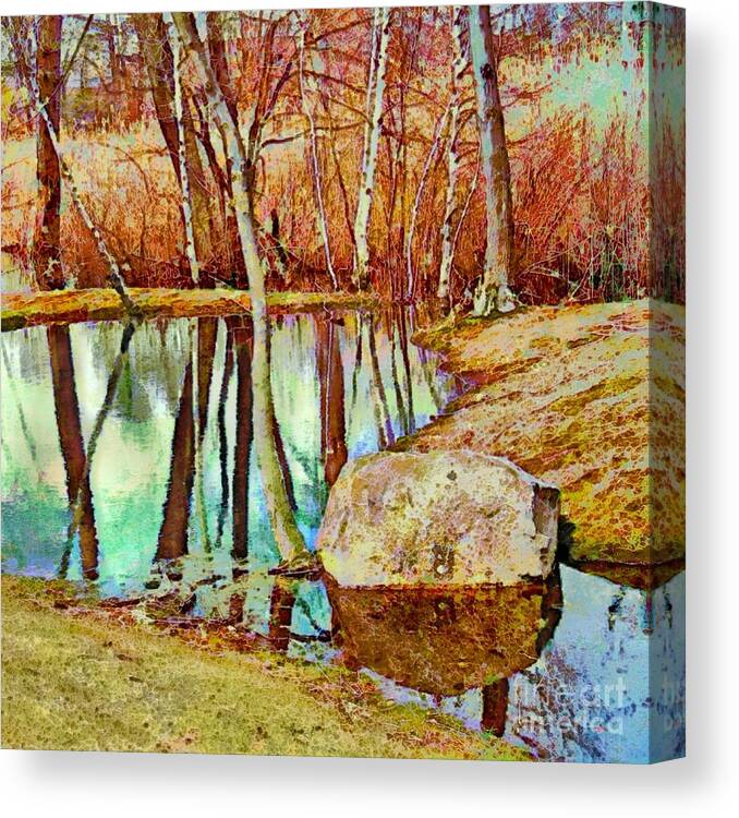Sharkcrossing Canvas Print featuring the painting S Leafless Woods Reflection - Square by Lyn Voytershark