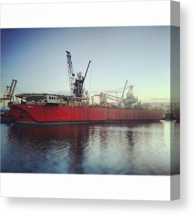 Edinburgh Canvas Print featuring the photograph #leith #theotherday #massiveship #big by Jen Mac