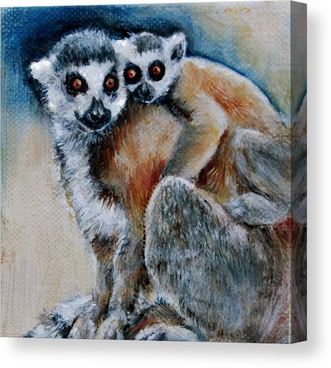 Lemurs Canvas Print featuring the painting Lemur Miniature by Jean Cormier