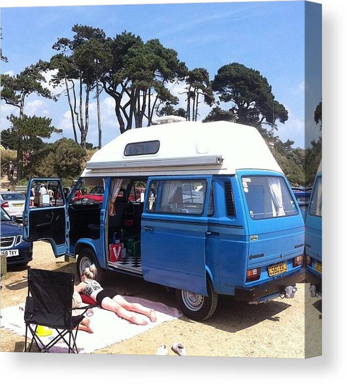 Bus Canvas Print featuring the photograph Life's A Beach #camper #vw #vwcamper by Ash Hughes
