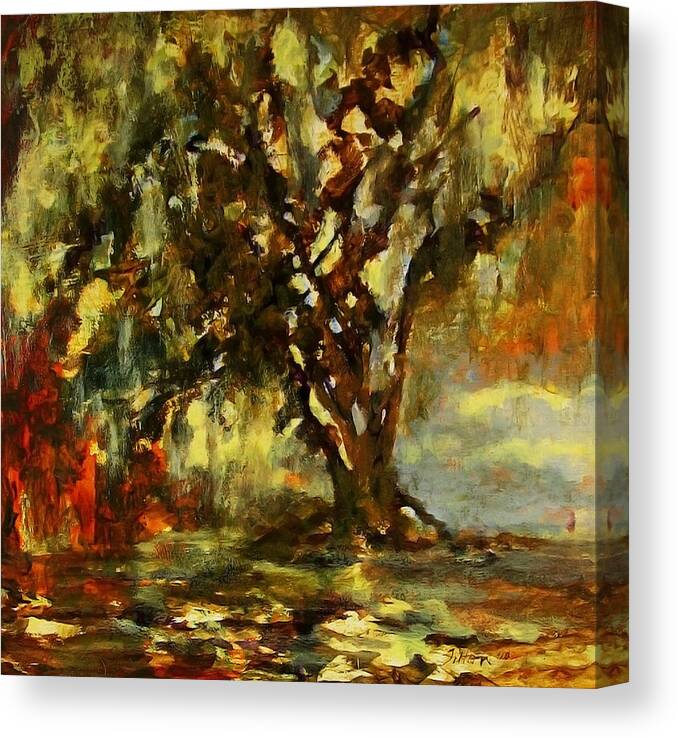 Art Canvas Print featuring the painting Light through the Moss tree landscape painting by Julianne Felton