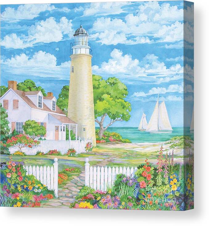 Lighthouse Canvas Print featuring the painting Lighthouse Garden by Paul Brent