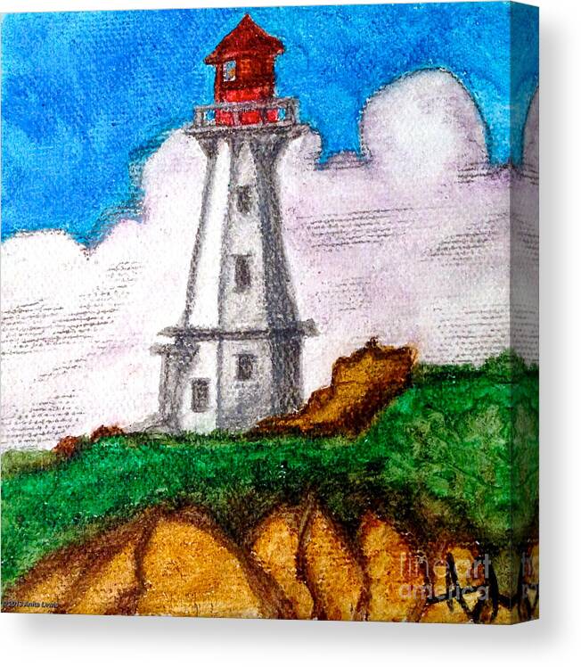Blue Canvas Print featuring the painting Lighthouse Nova Scotia by Anita Lewis