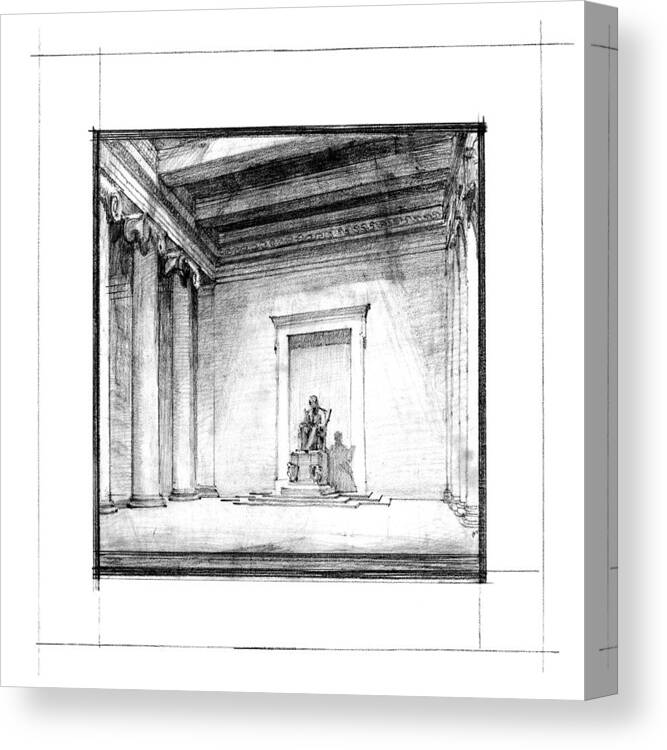 Lincoln Canvas Print featuring the drawing Lincoln Memorial Sketch III by Gary Bodnar