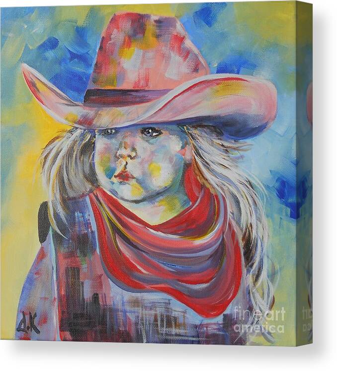 Cowgirl Canvas Print featuring the painting Little Cowgirl by David Keenan