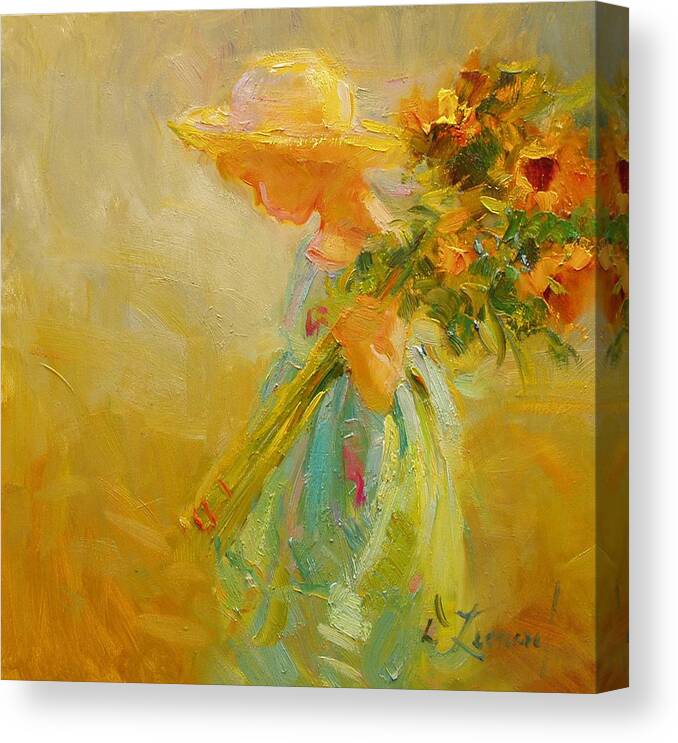 Impressionist Canvas Print featuring the painting Little Sunflowers by Diane Leonard