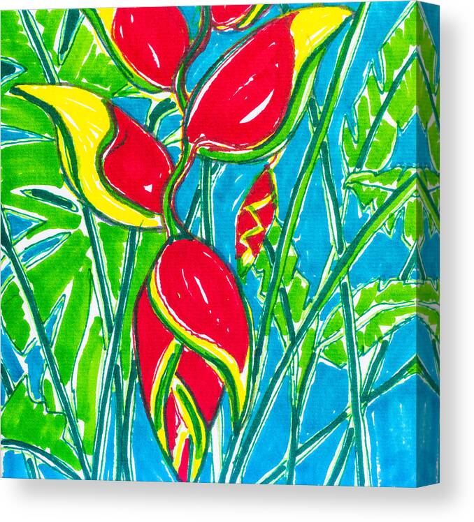 Flower Canvas Print featuring the painting Lobster Claw Heliconia by Kelly Smith