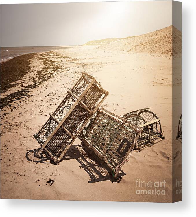 Lobster Canvas Print featuring the photograph Lobster traps on PEI beach by Elena Elisseeva