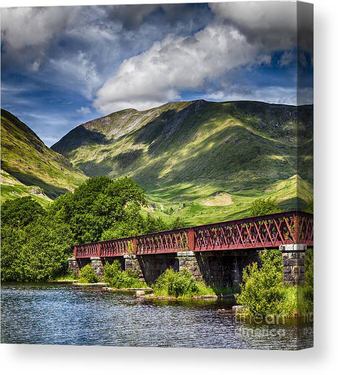 Loch Canvas Print featuring the photograph Loch Awe railway bridge. by Sophie McAulay