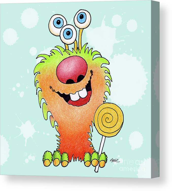 Color Pencil Canvas Print featuring the painting Lolli Pop Monster by Annie Troe