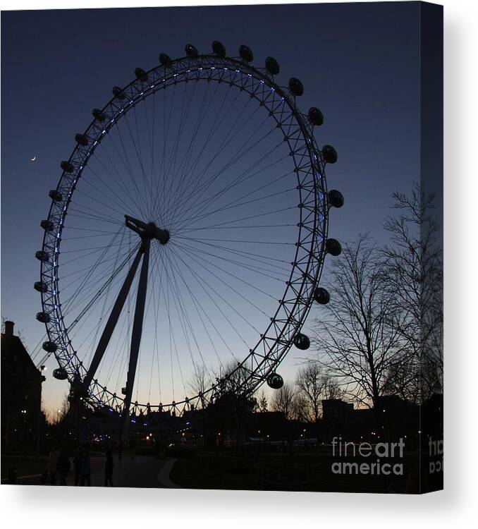 London Canvas Print featuring the photograph London Eye and New Moon by Jeremy Hayden