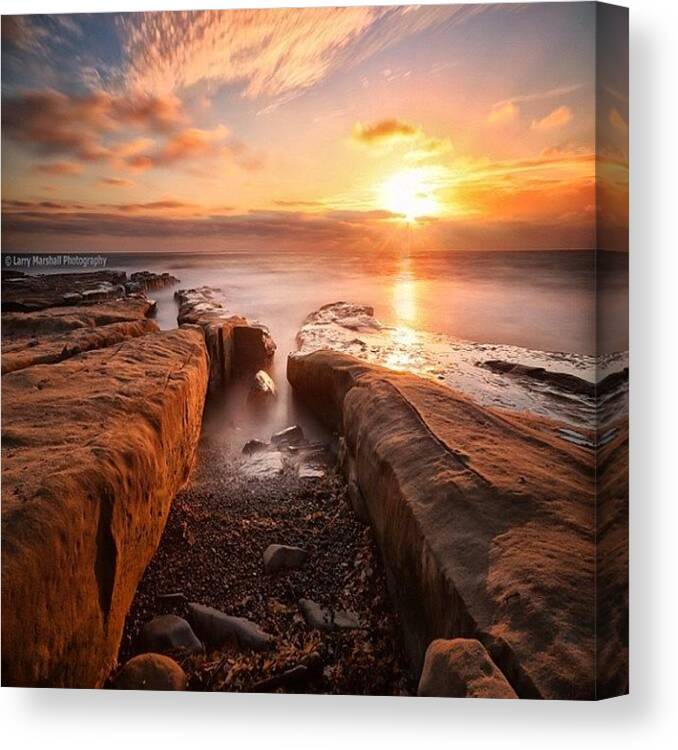  Canvas Print featuring the photograph Long Exposure Sunset At A Rocky Reef In by Larry Marshall