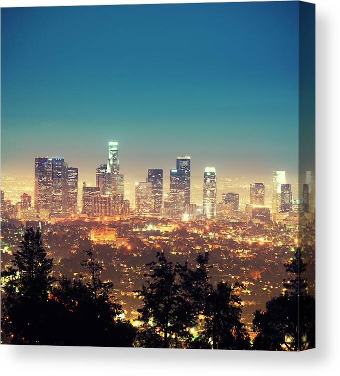 Built Structure Canvas Print featuring the photograph Los Angeles Skyline by Franckreporter