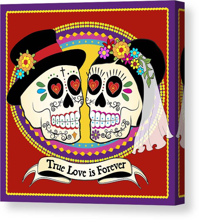 Sugar Skull Wedding Canvas Print featuring the digital art Los Novios Sugar Skulls by Tammy Wetzel