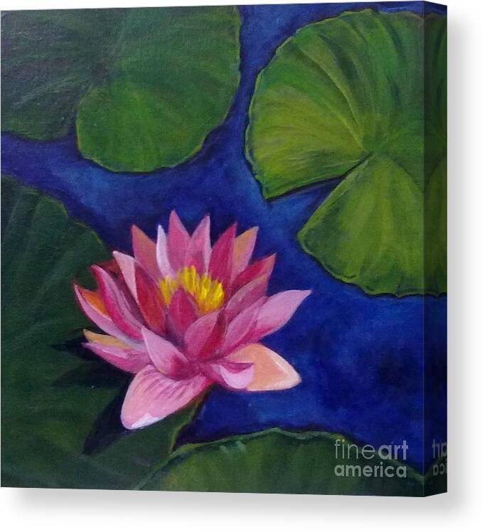 Lotus In A Pond Canvas Print featuring the painting Lotus in a pond by Asha Sudhaker Shenoy