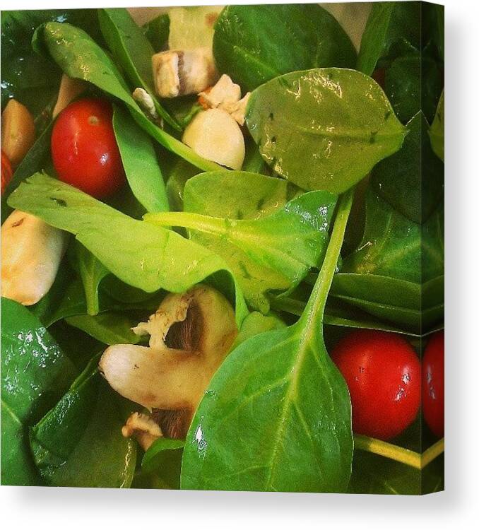 Lunch Canvas Print featuring the photograph #lunch #spinach #tomatoes #mushroom by Rachel Friedman