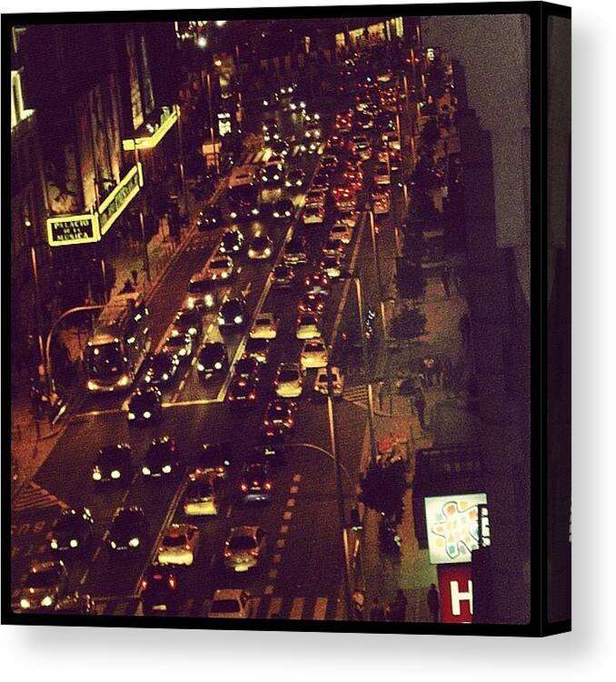 Instagram Canvas Print featuring the photograph Madrid's center traffic by Ana V