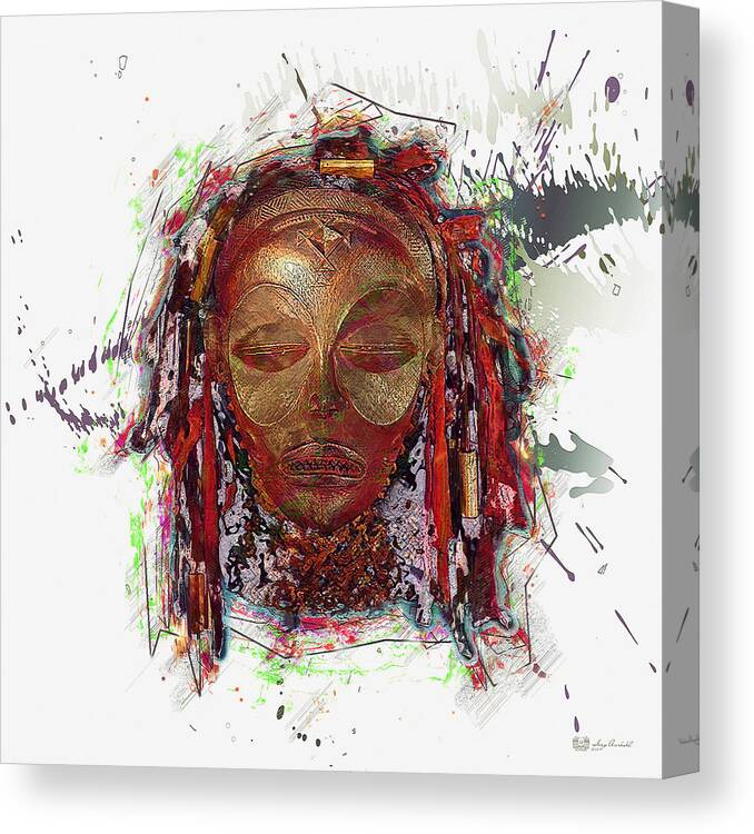 'treasures Of Africa' Collection By Serge Averbukh Canvas Print featuring the digital art Makonde Mapiko - Lipiko Mask by Serge Averbukh