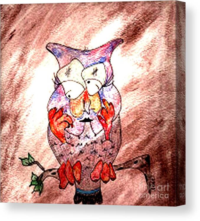 Abstract Colorful Painting Mama Owl By Happy Fish Canvas Print featuring the mixed media Mama Owl by Donna Daugherty
