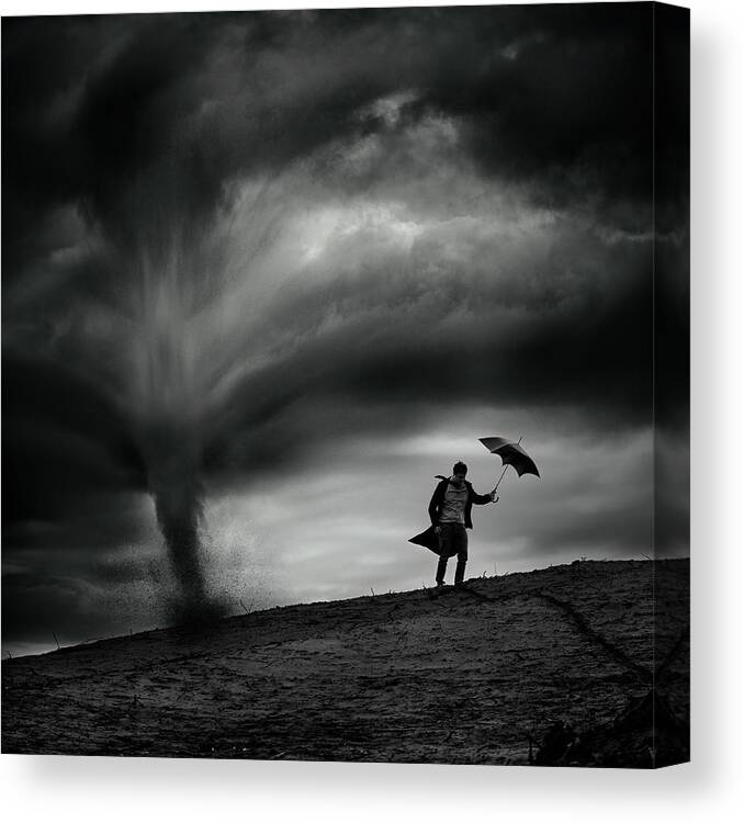 Storm Canvas Print featuring the photograph Man In The Wind by Radovan Skohel