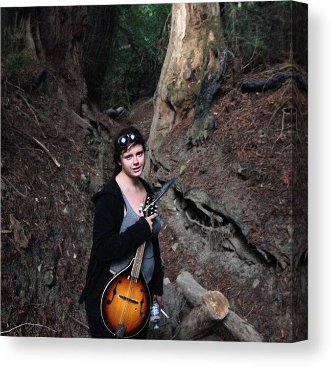 Mountains Canvas Print featuring the photograph #mandolin #hotchick #woods #forest by Kenneth Van Doren